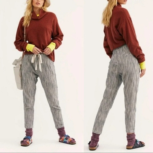 Free People, Light At Sunrise Crop Pants, Drawstring, Seersucker, Blue, Cream - Picture 2 of 7